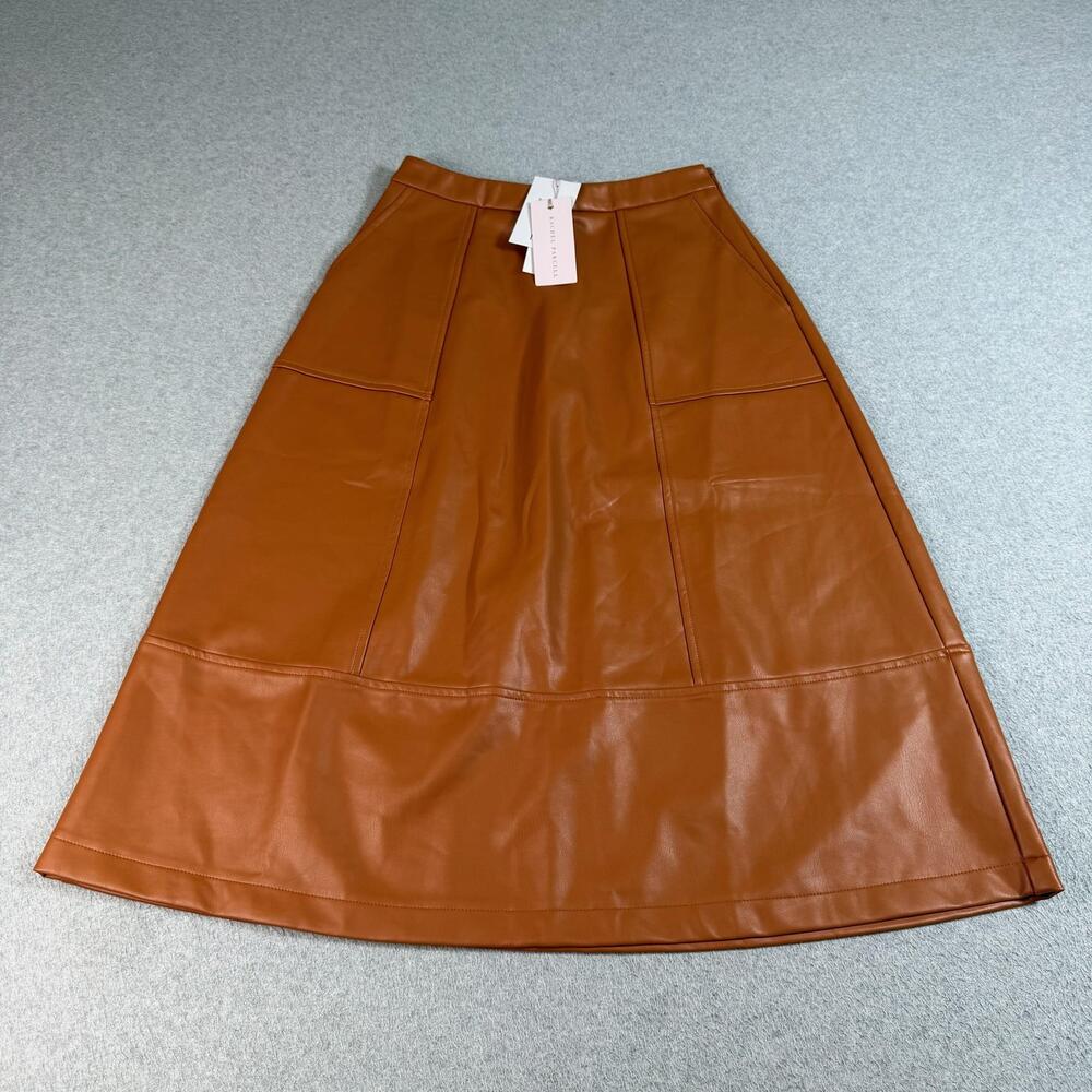 Rachel Parcell Skirt Women 4 Brown Umber Faux Leather A-Line Midi Pockets Boho